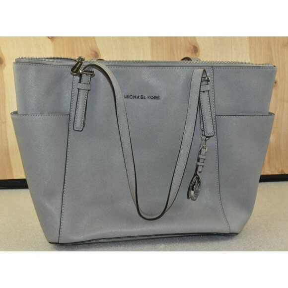 Michael Kors Jet Set Top Zip Tote Saffiano Leather Gray Shoulder Bag -Flaws- - Picture 6 of 16